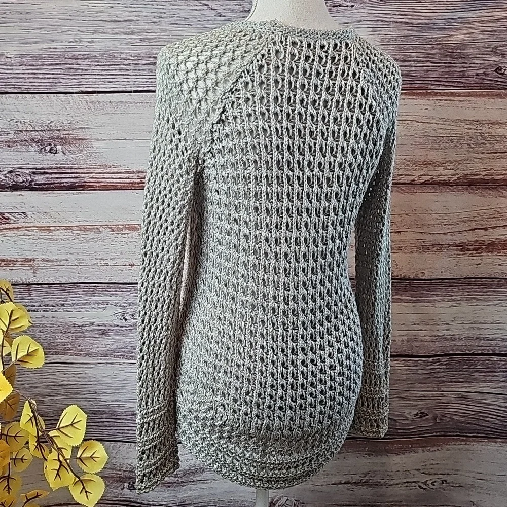 NEW LUCKY BRAND OLIVE GREEN OPEN KNIT LONG SLEEVE PULLOVER SWEATER - Picture 6 of 14